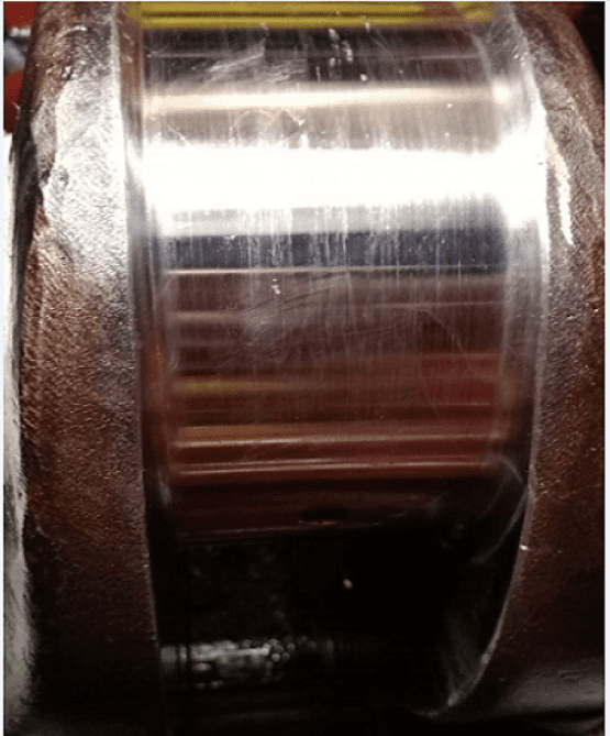 Crankshaft of MAN BW STX 6L 23 30H before Grinding with Bearing Linemarks and Rough Surface