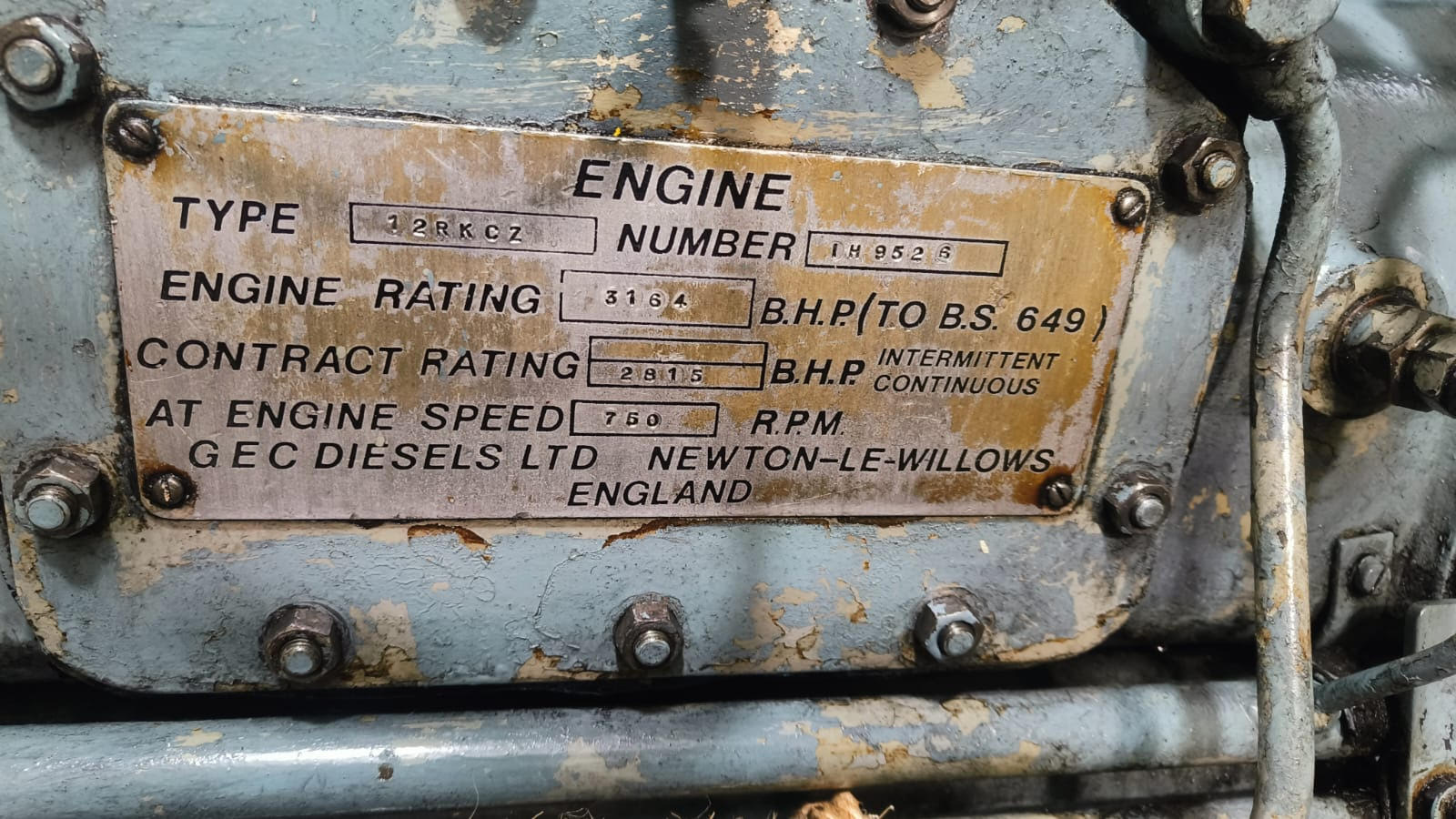 RUSTON 12RKCZ Engine Name Plate